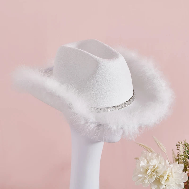 Women s Western Style Cowboy Hat with Feather Accents Wide Brim Sun Protection