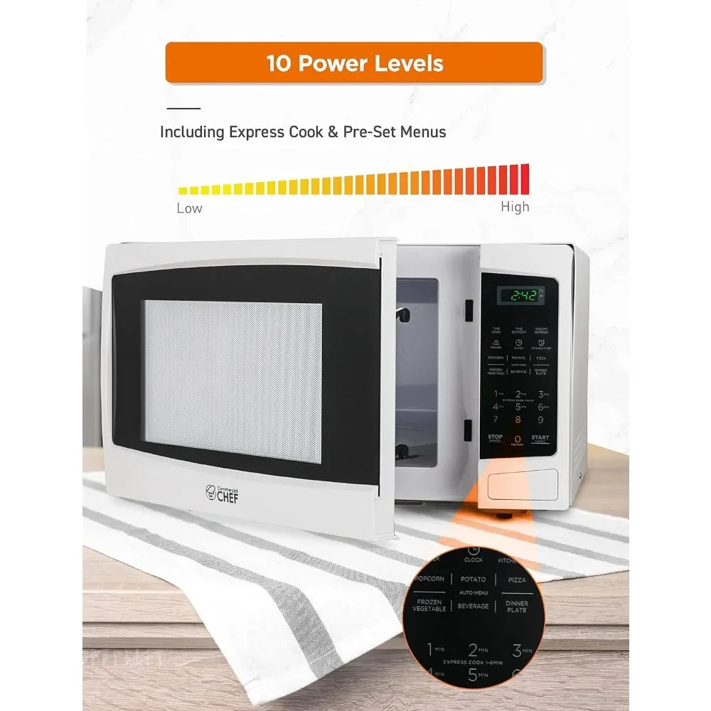 Microwave with 10 Power Levels, with Push Button Door Lock Turntable and Digital Controls