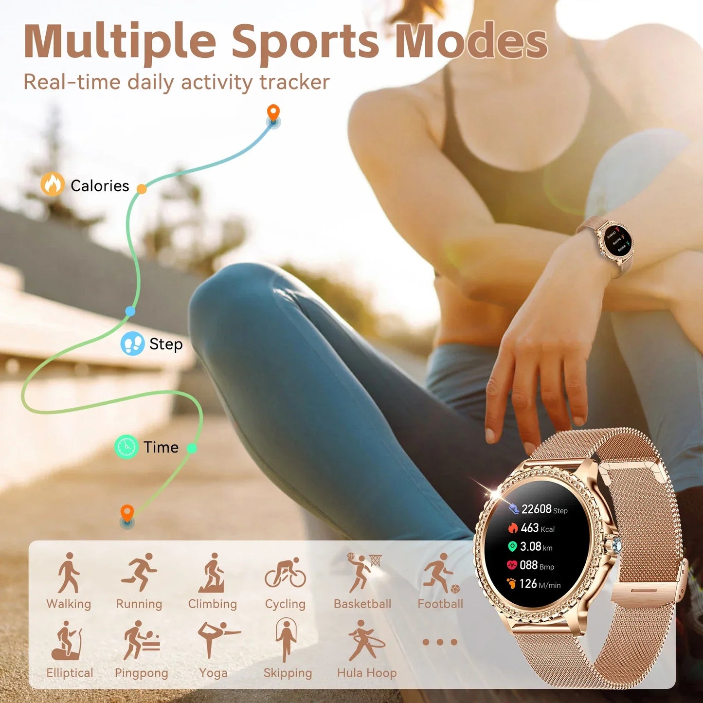 Women HD Screen Fashion Sports Watches Bluetooth Call Health Monitor IP67 Life Waterproof