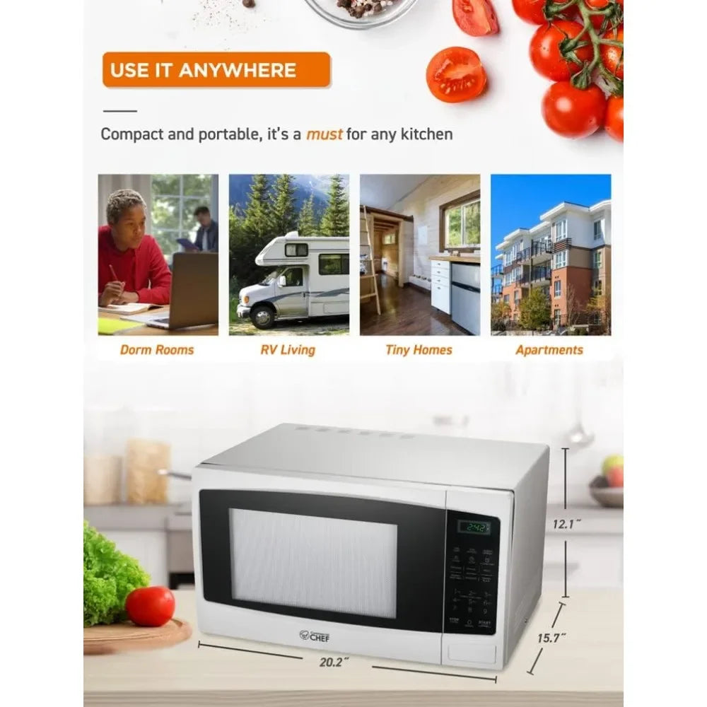 Microwave with 10 Power Levels, with Push Button Door Lock Turntable and Digital Controls