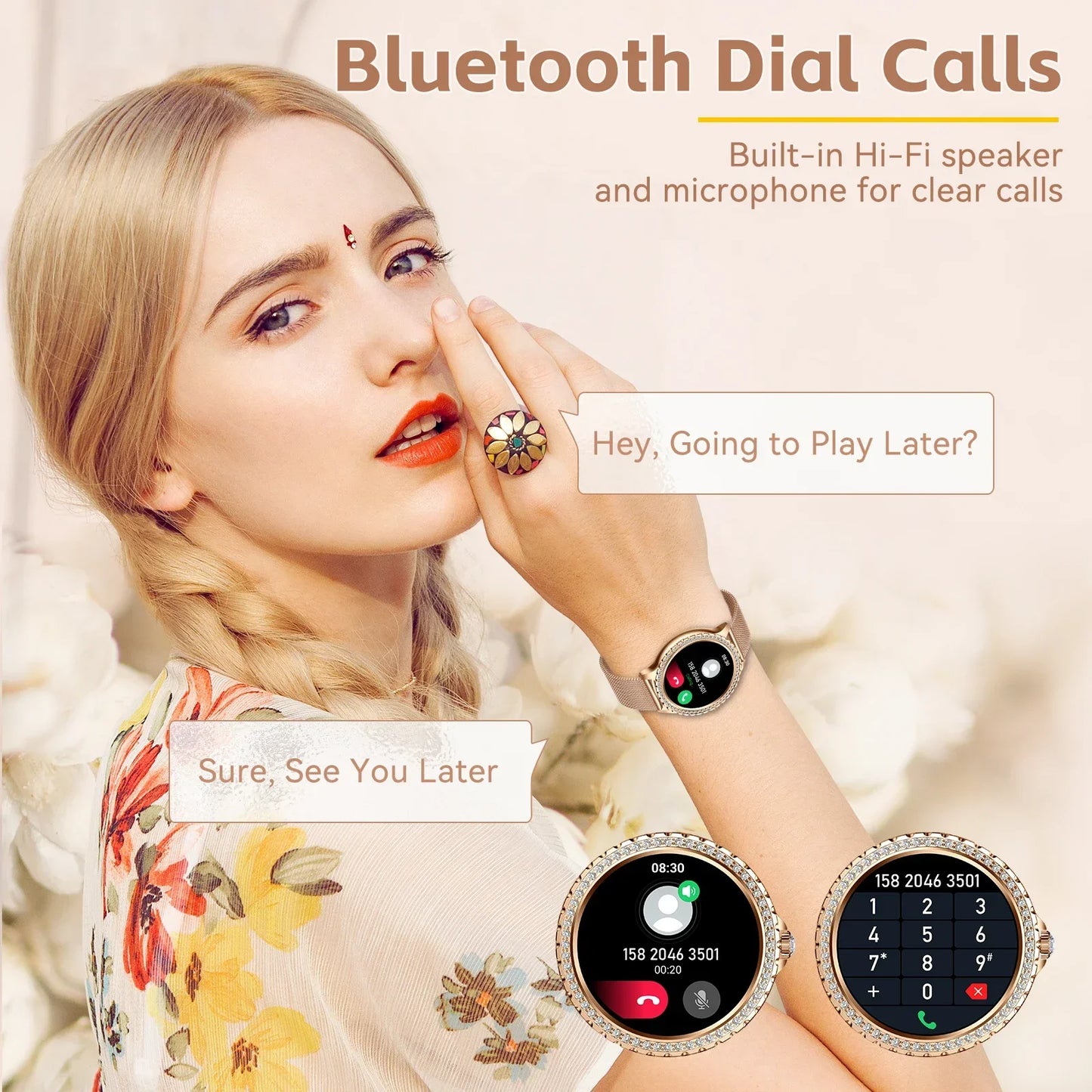 Women HD Screen Fashion Sports Watches Bluetooth Call Health Monitor IP67 Life Waterproof