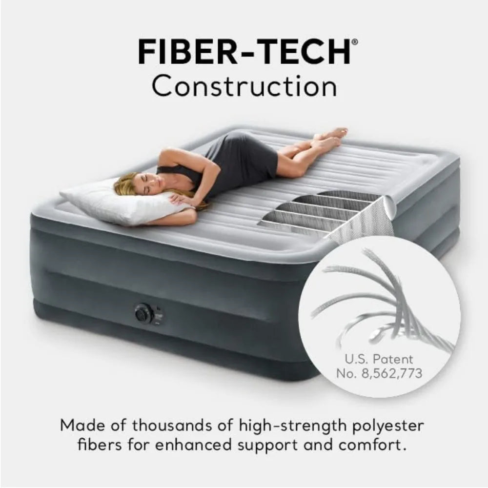 Luxury Air Mattress: Fiber-Tech Construction – Built-in Electric Pump – Dual-Layer