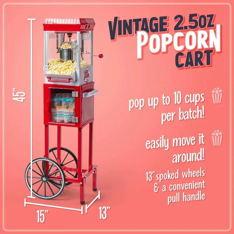 Nostalgia Popcorn Maker Machine - Professional Cart With 2.5 Oz Kettle