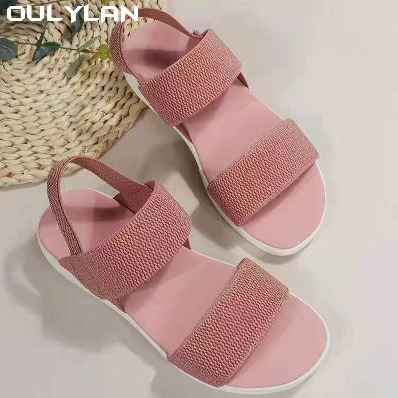 Women Summer Fashion Sandals Mesh Casual Fish Mouth Sports Sandals Flying Woven Flats