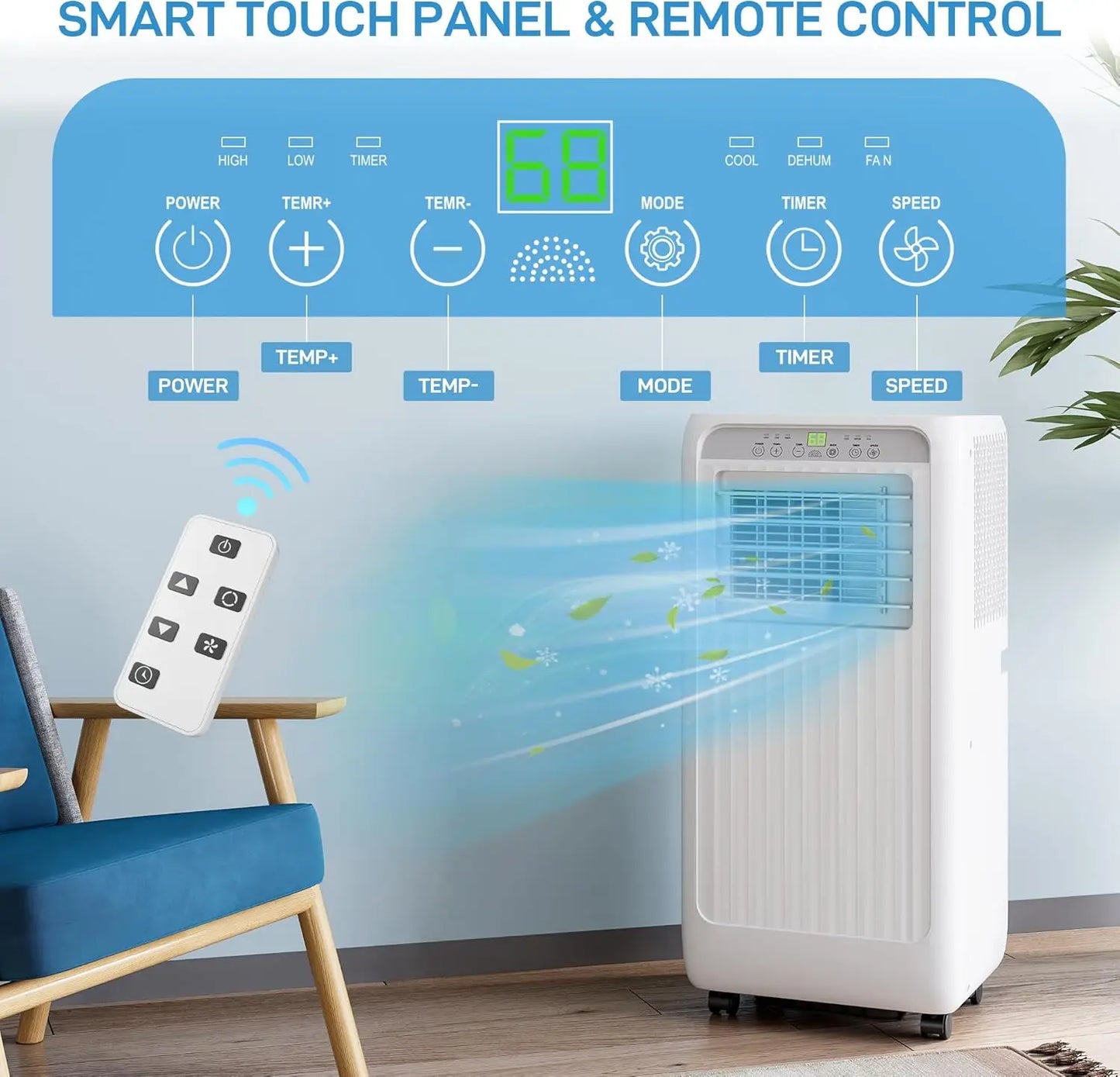 8000 Btu Portable Air Conditioners, 3-in-1 Portable AC, Dehumidifier, and Fan Mode, AC Unit