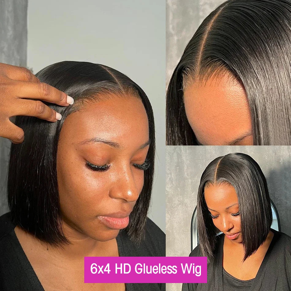 Ready to Wear Go Glueless Wig Bone Straight 13x4 HD Lace Frontal Wig Short Bob Human Hair