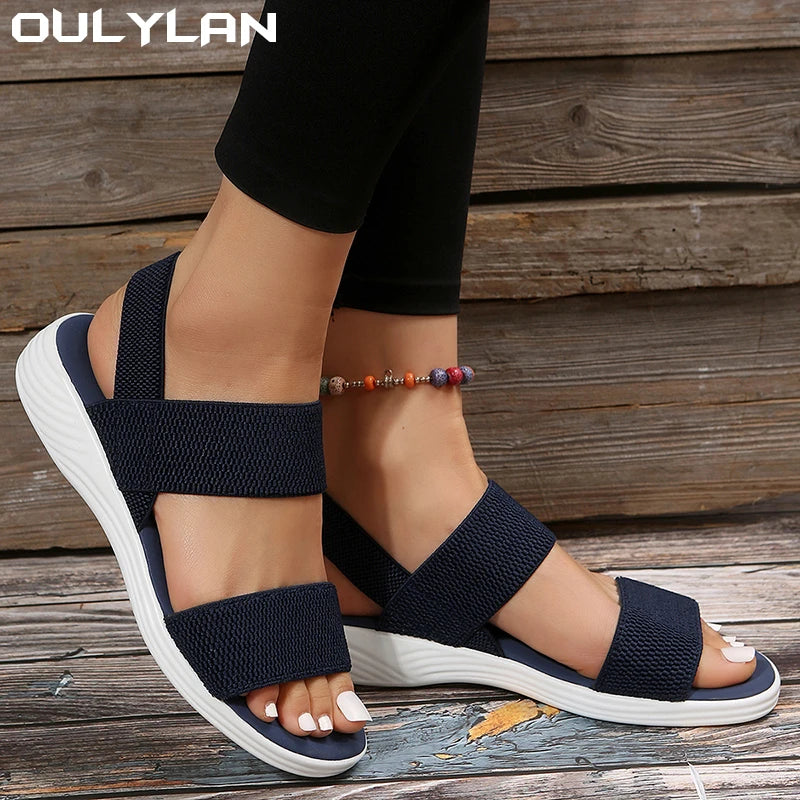 Women Summer Fashion Sandals Mesh Casual Fish Mouth Sports Sandals Flying Woven Flats