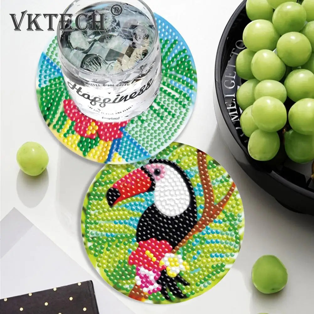 6PCS Diamond Painting Coasters Kits with Holder Wooden Full Drill Crystal Cup Coaster