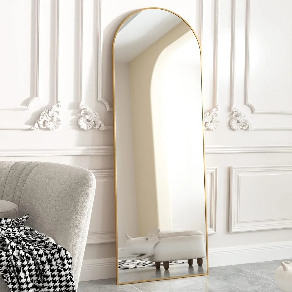 64"x21" Arched Full Free Standing Leaning Mirror Hanging Mounted Mirror Aluminum