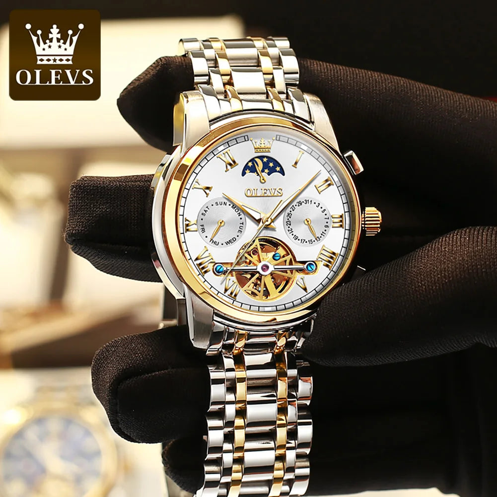 OLEVS  Mechanical Watch for Men Luxury  Wristwatch Waterproof Luminous Moonswatch