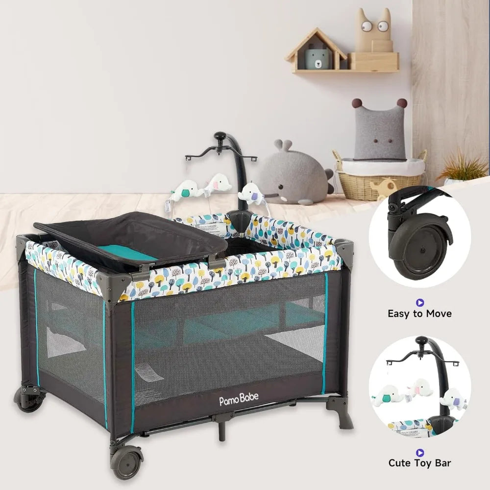 Portable Crib for Baby, Portable Baby Playpen with Detachable Bassinet and Changing Table