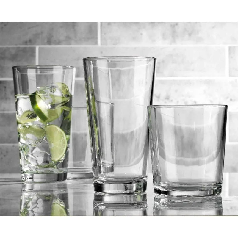 Drinking Glasses Set Of 16, 8 Glasses (17oz.), 8 Rocks Glass Cups (13 oz)