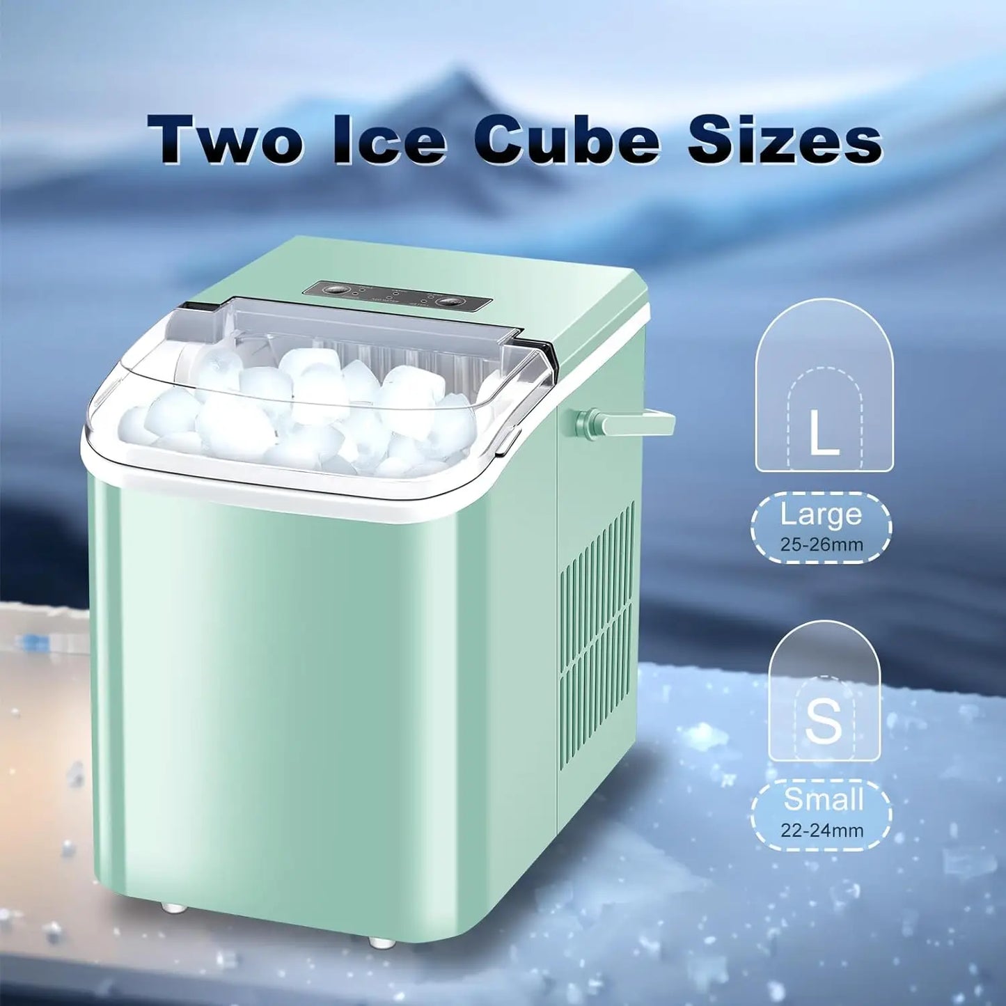 Ice Makers Countertop, Portable Ice Machine with Carry Handle, 2 Sizes of Icecube