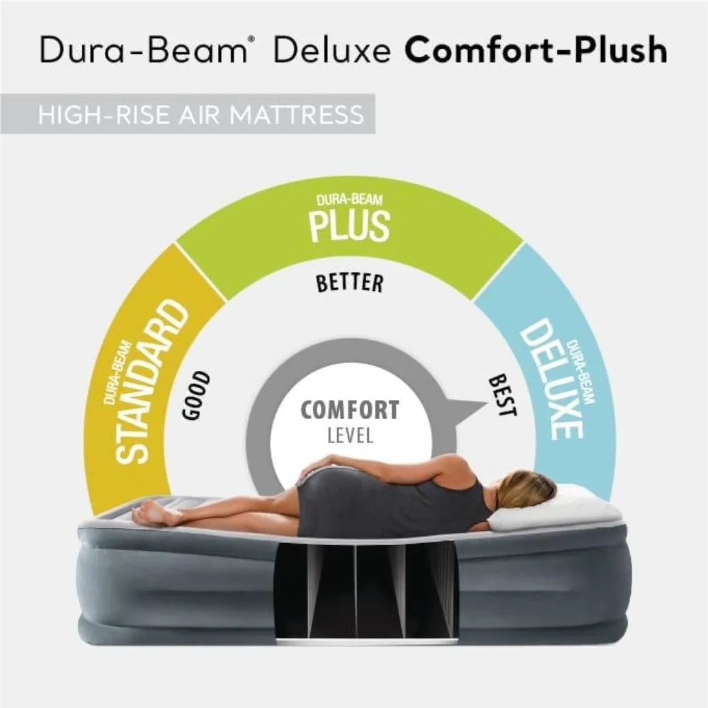 Luxury Air Mattress: Fiber-Tech Construction – Built-in Electric Pump – Dual-Layer