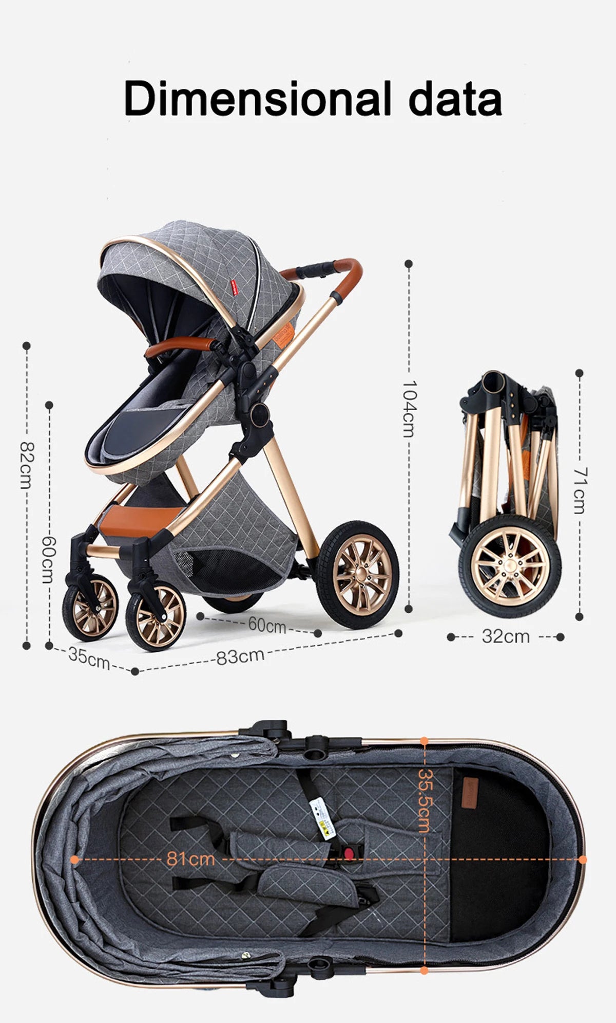 Luxury Portable Travel Pram 3 in 1Baby Stroller High Landscape Baby Pushchair