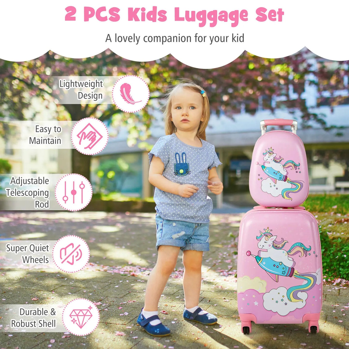 Babyjoy 2PC Kids Carry On Luggage Set 12" Backpack and 18" Rolling Suitcase for Travel