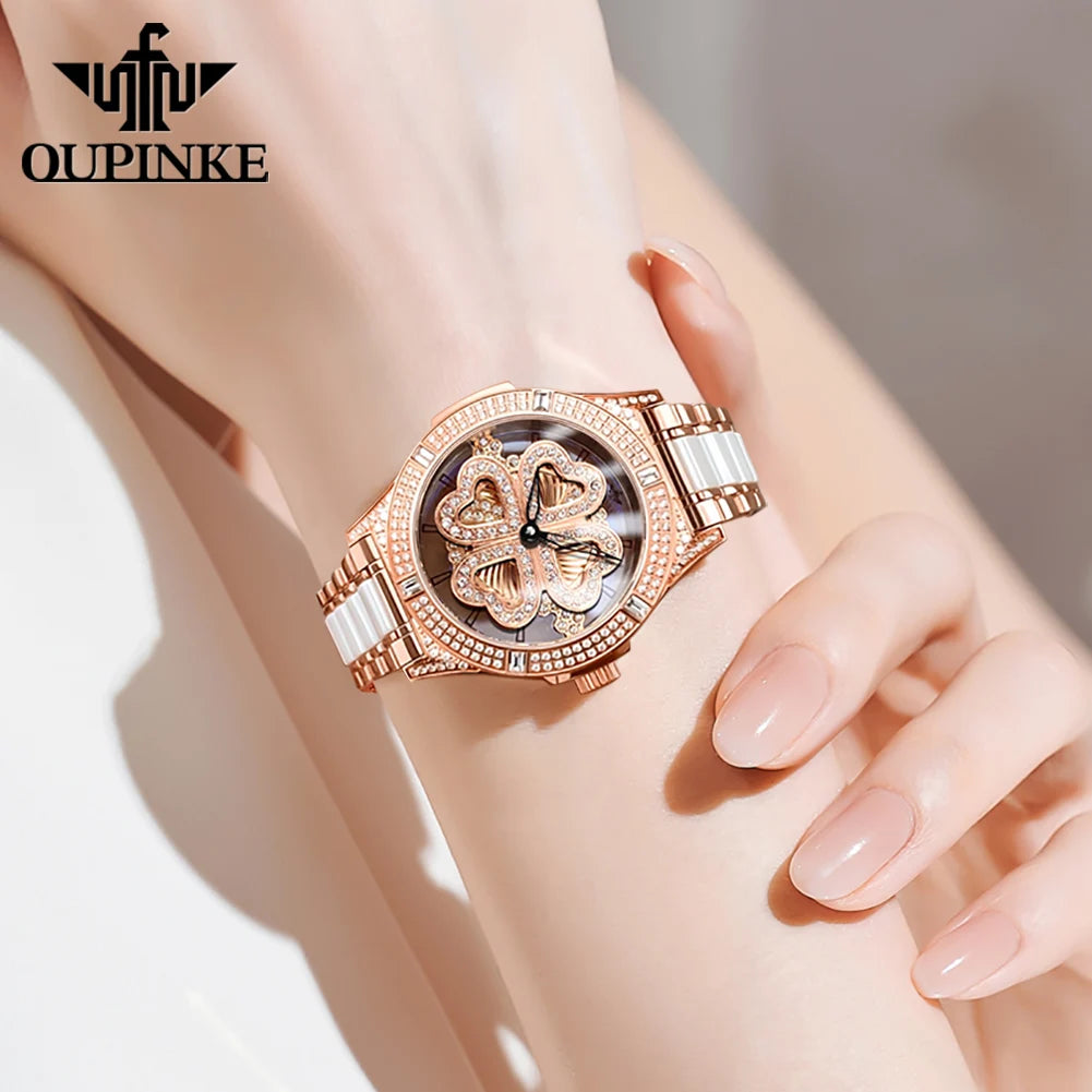 Women's Elegant Original Swiss Quartz Wrist Watch  Sapphire Mirror Diamond Dial Trend