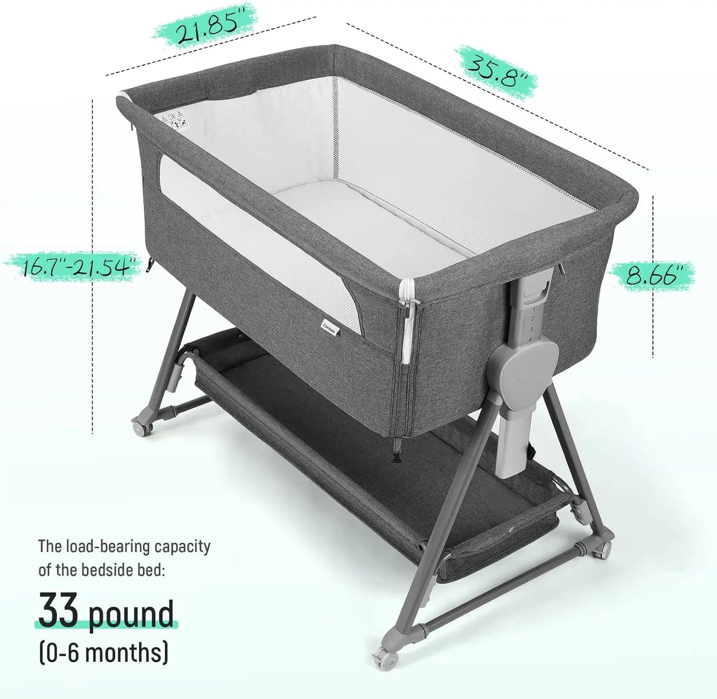 Baby Bassinet, Beside Sleeper for Baby Easy Folding Bedside with Storage Basket and Wheels