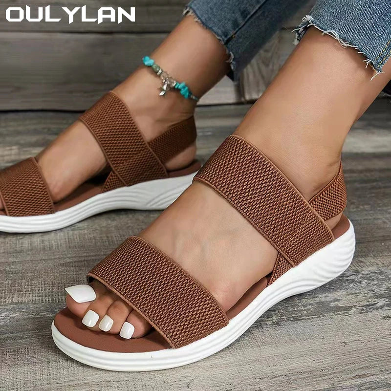 Women Summer Fashion Sandals Mesh Casual Fish Mouth Sports Sandals Flying Woven Flats