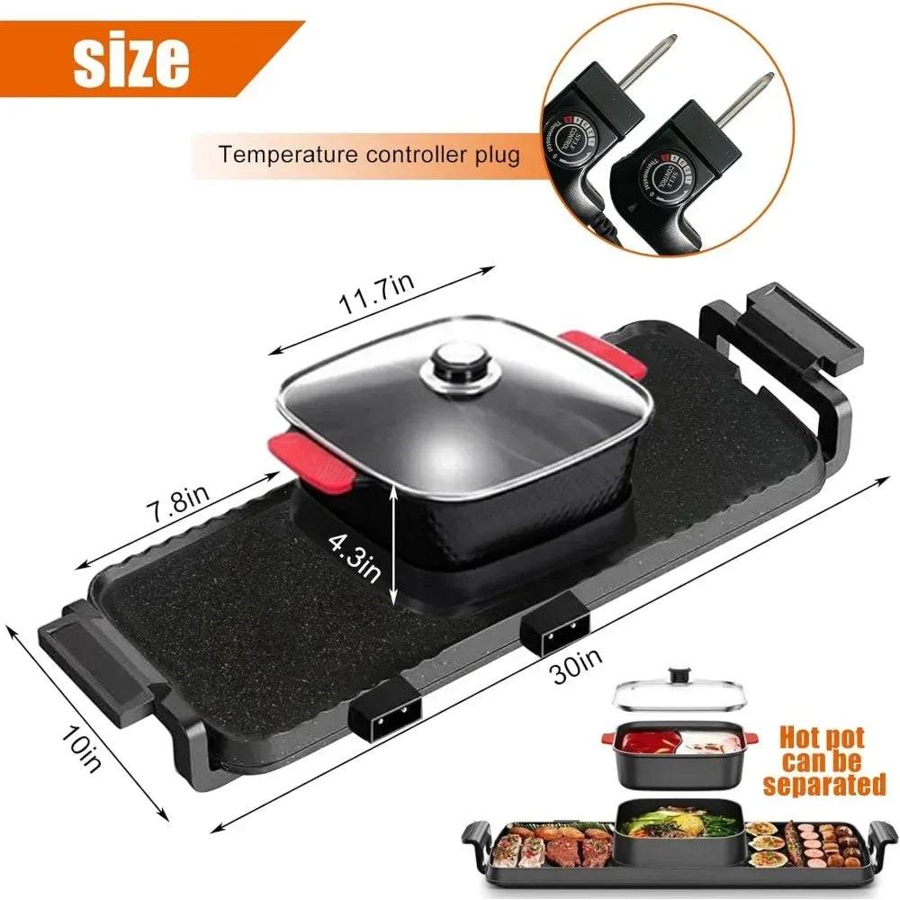 2 in 1 Electric BBQ Grill Hot Pot, Hot Pot with Grill,Non-Stick Barbecue Grill Indoor