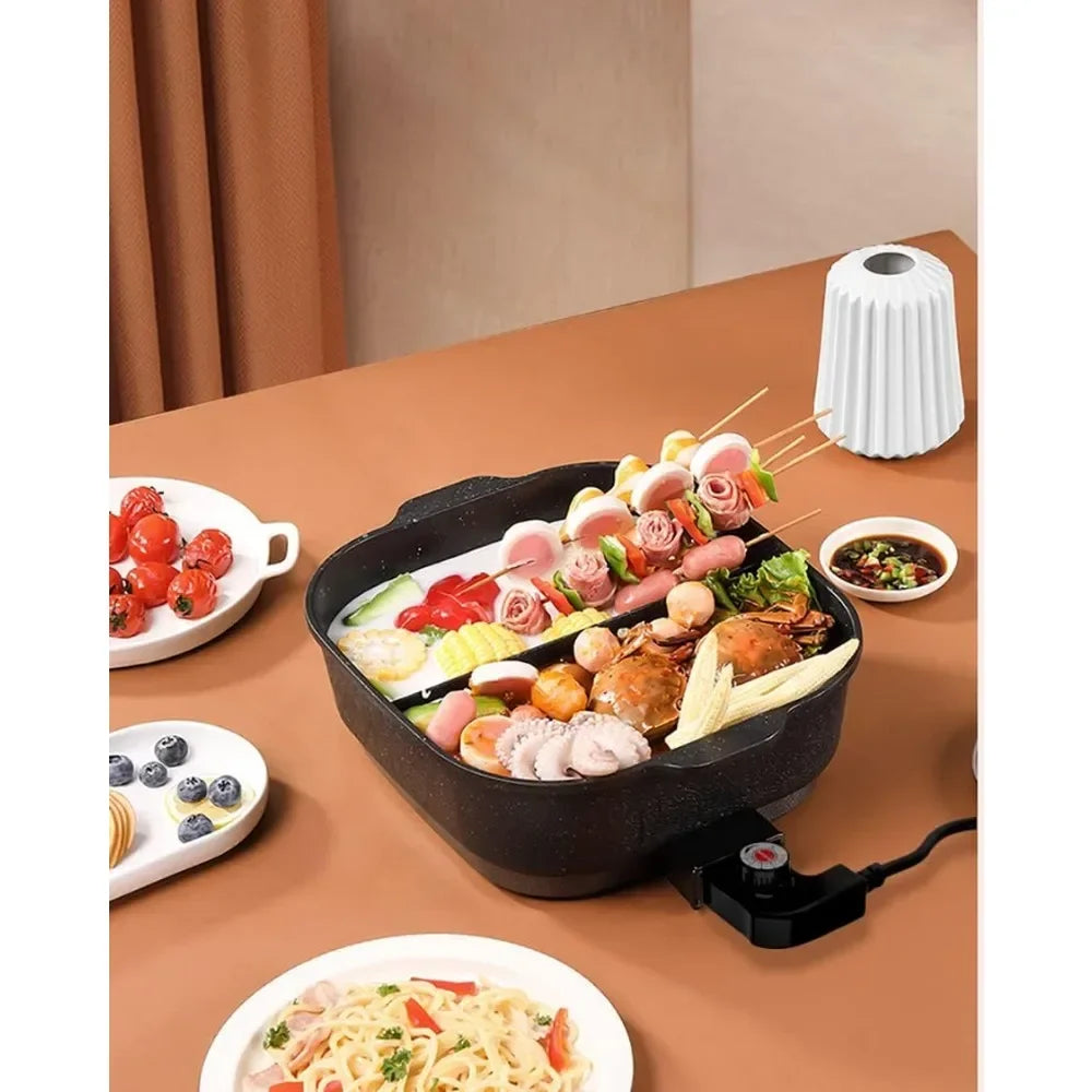 2 in 1 Electric BBQ Grill Hot Pot, Hot Pot with Grill,Non-Stick Barbecue Grill Indoor