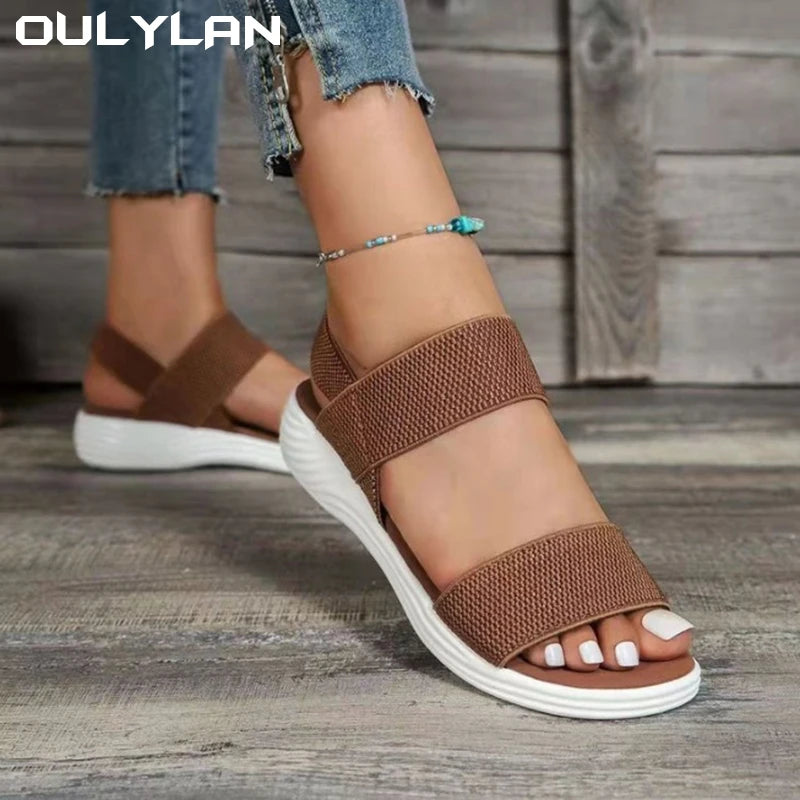 Women Summer Fashion Sandals Mesh Casual Fish Mouth Sports Sandals Flying Woven Flats